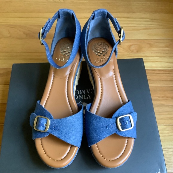 Vince Camuto Meterry Adjustable Wedge Sandals Denim SZ 9 - Picture 5 of 16